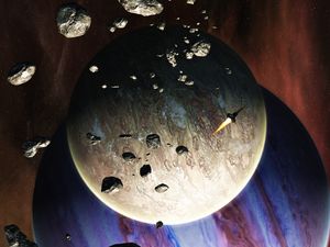 Preview wallpaper rocket, planets, meteorites