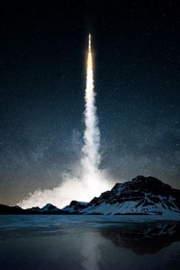 Preview wallpaper rocket, smoke, night, starry sky, space, dark