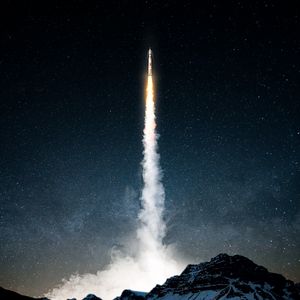 Preview wallpaper rocket, smoke, night, starry sky, space, dark