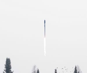 Preview wallpaper rocket, smoke, trees, fog
