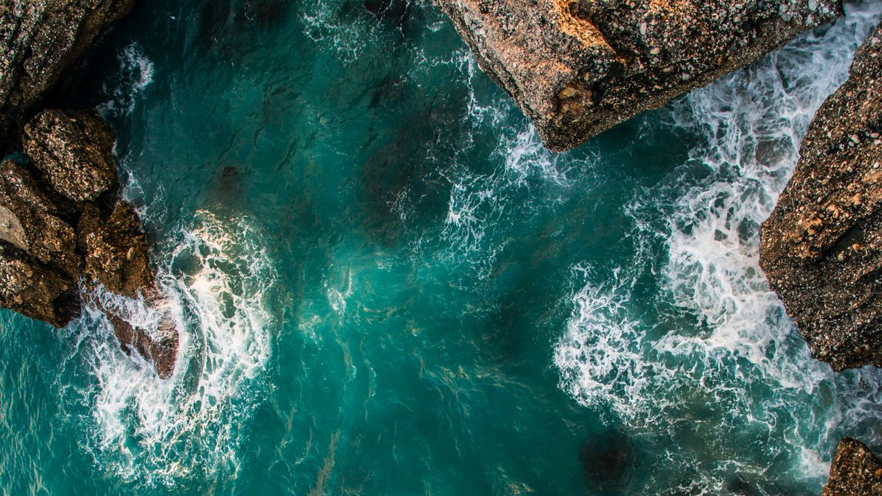 Wallpaper rocks, aerial view, sea, ocean, surf
