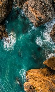 Preview wallpaper rocks, aerial view, sea, ocean, surf