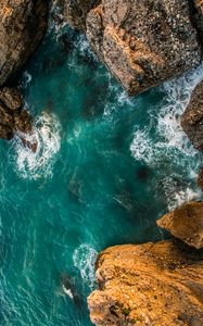 Preview wallpaper rocks, aerial view, sea, ocean, surf