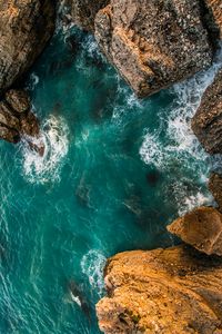 Preview wallpaper rocks, aerial view, sea, ocean, surf