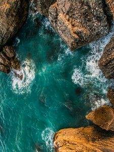 Preview wallpaper rocks, aerial view, sea, ocean, surf