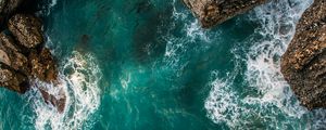 Preview wallpaper rocks, aerial view, sea, ocean, surf