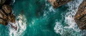 Preview wallpaper rocks, aerial view, sea, ocean, surf