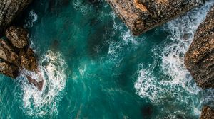 Preview wallpaper rocks, aerial view, sea, ocean, surf