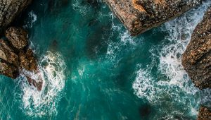 Preview wallpaper rocks, aerial view, sea, ocean, surf