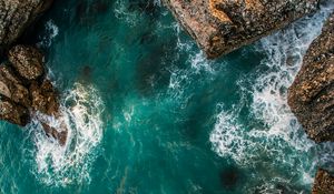 Preview wallpaper rocks, aerial view, sea, ocean, surf