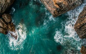 Preview wallpaper rocks, aerial view, sea, ocean, surf