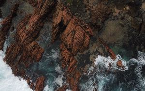 Preview wallpaper rocks, aerial view, sea, foam