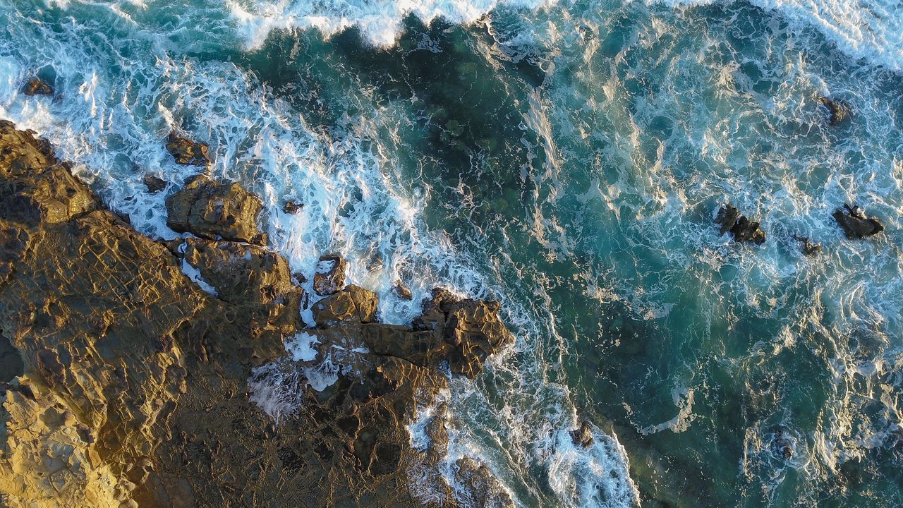 Wallpaper rocks, aerial view, sea, foam, stones hd, picture, image