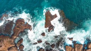 Preview wallpaper rocks, aerial view, sea, coast