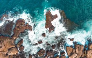 Preview wallpaper rocks, aerial view, sea, coast