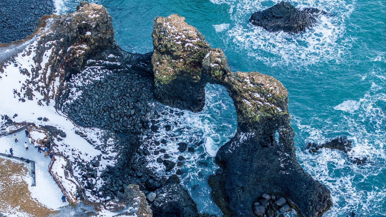 Wallpaper rocks, arch, sea, stones, aerial view, nature