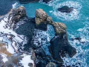 Preview wallpaper rocks, arch, sea, stones, aerial view, nature