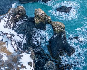 Preview wallpaper rocks, arch, sea, stones, aerial view, nature