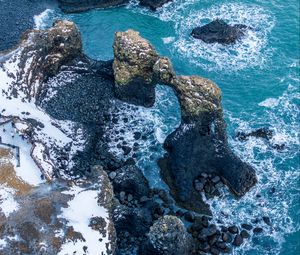 Preview wallpaper rocks, arch, sea, stones, aerial view, nature