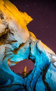 Preview wallpaper rocks, arch, stone, night, starry sky