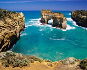 Preview wallpaper rocks, arches, coast, australia, blue water