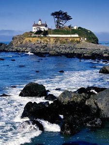 Preview wallpaper rocks, beacon, california, silent ocean, water, stones