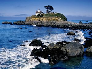 Preview wallpaper rocks, beacon, california, silent ocean, water, stones