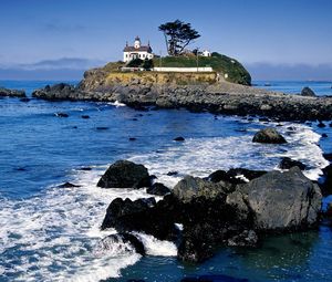 Preview wallpaper rocks, beacon, california, silent ocean, water, stones