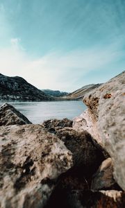 Preview wallpaper rocks, blocks, lake, horizon