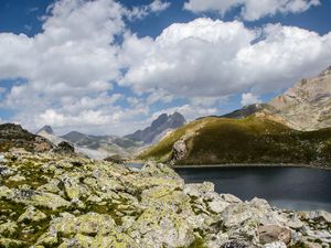 Preview wallpaper rocks, blocks, lake, mountains