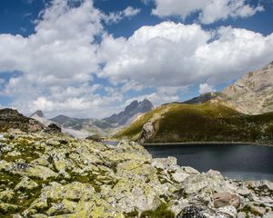 Preview wallpaper rocks, blocks, lake, mountains