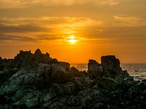 Preview wallpaper rocks, blocks, sunset, sun