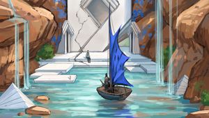 Preview wallpaper rocks, boat, silhouettes, fantasy, art