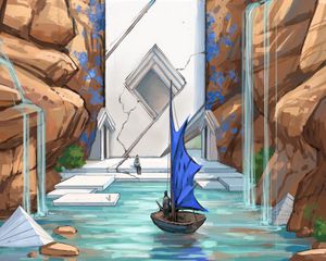 Preview wallpaper rocks, boat, silhouettes, fantasy, art