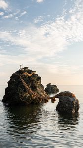 Preview wallpaper rocks, bridge, sea, water, waves, landscape