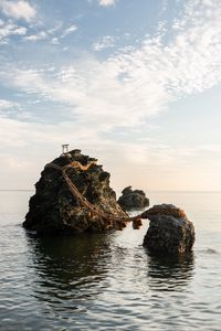 Preview wallpaper rocks, bridge, sea, water, waves, landscape