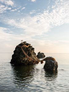 Preview wallpaper rocks, bridge, sea, water, waves, landscape