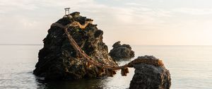 Preview wallpaper rocks, bridge, sea, water, waves, landscape