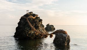 Preview wallpaper rocks, bridge, sea, water, waves, landscape