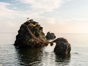 Preview wallpaper rocks, bridge, sea, water, waves, landscape