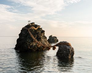 Preview wallpaper rocks, bridge, sea, water, waves, landscape