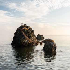 Preview wallpaper rocks, bridge, sea, water, waves, landscape