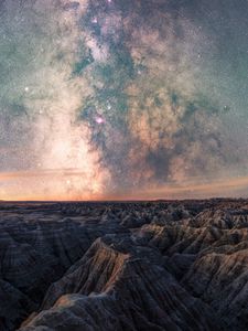 Preview wallpaper rocks, canyon, relief, stars, sky, night, landscape