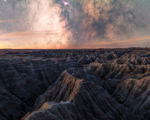 Preview wallpaper rocks, canyon, relief, stars, sky, night, landscape