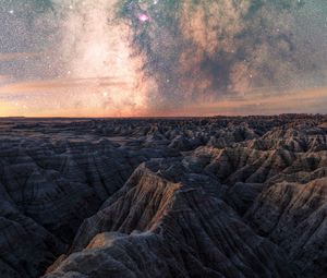 Preview wallpaper rocks, canyon, relief, stars, sky, night, landscape