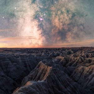 Preview wallpaper rocks, canyon, relief, stars, sky, night, landscape