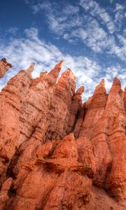 Preview wallpaper rocks, canyon, sky, clouds, nature, bottom view