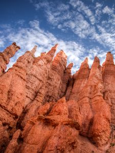 Preview wallpaper rocks, canyon, sky, clouds, nature, bottom view