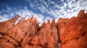 Preview wallpaper rocks, canyon, sky, clouds, nature, bottom view