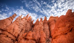 Preview wallpaper rocks, canyon, sky, clouds, nature, bottom view